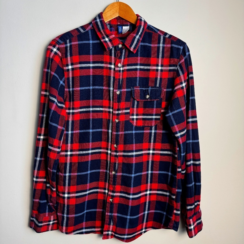 DIVIDED H&M Men's Long Sleeve Plaid Flannel‎ Shirt Button Up Multicolor Small